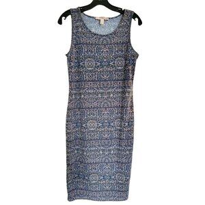 Forever 21 Blue Aztec Paisley Boho Sleeveless Midi Tank Sun Dress Size Medium